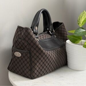 Celine Black Monogram Canvas Vintage Hobo with Black Leather Trim